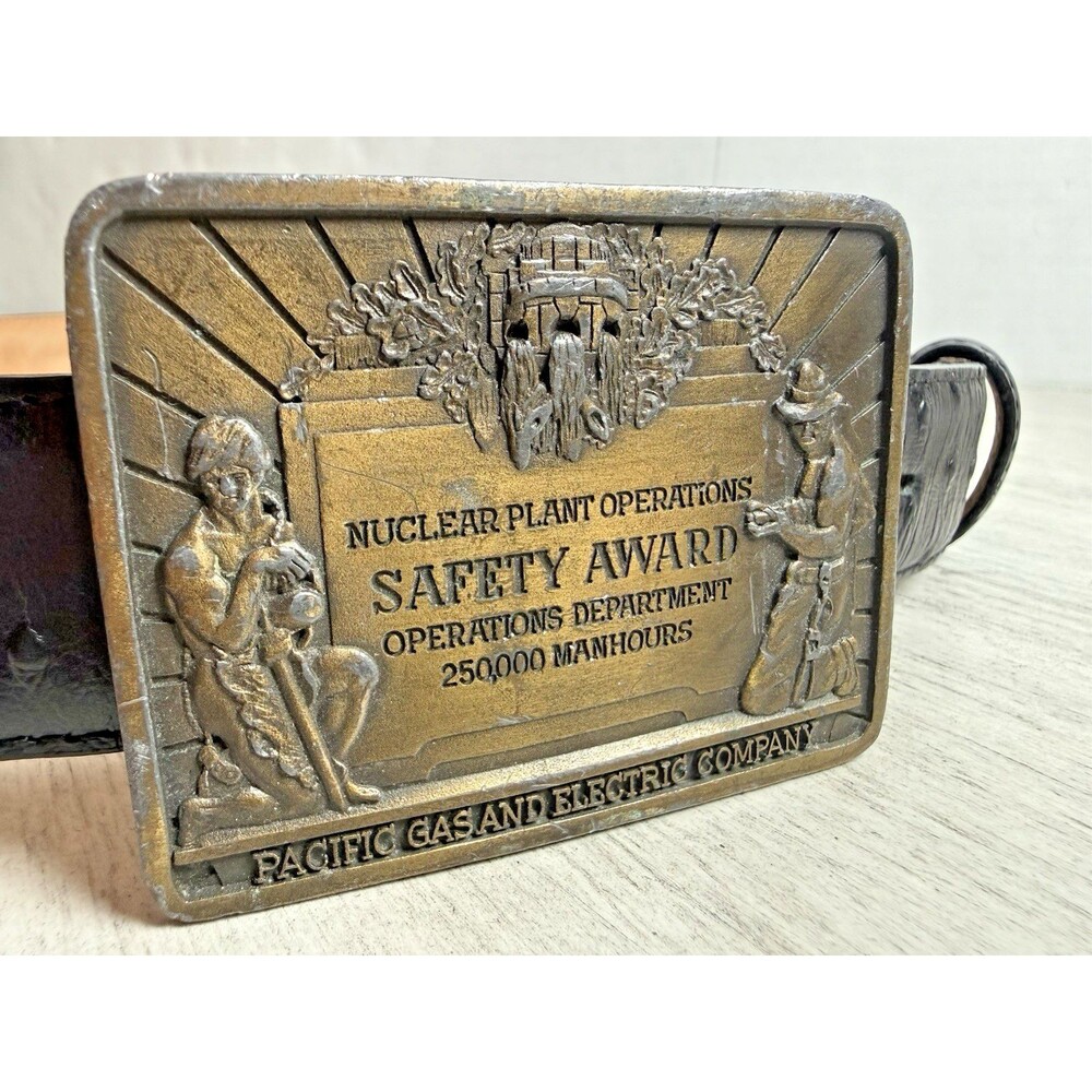 Vintage PG&E Nuclear Power Plant Operations Safety Award Solid Brass Belt Buckle